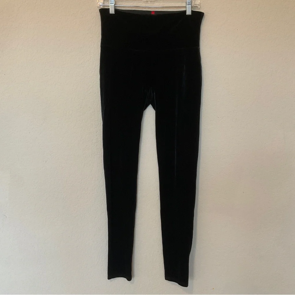 Spanx EUC Shiny Velvet High Waisted Leggings Black L Bodycon Holiday Shapewear - Picture 5 of 16